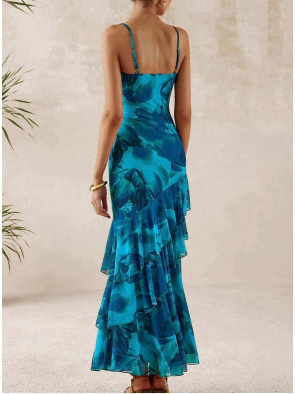 PrettyGarden Floral Beach Sundress Spaghetti Strap Tiered Maxi Dress size Medium - Picture 2 of 14